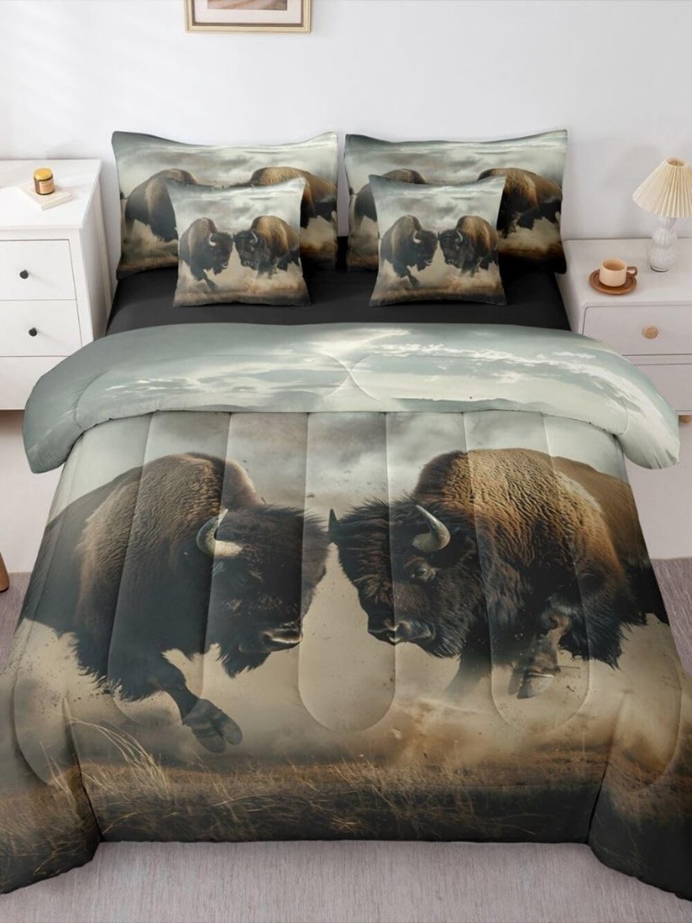Indian Bison Queen Comforter Set Sheets Bullfight Competitive